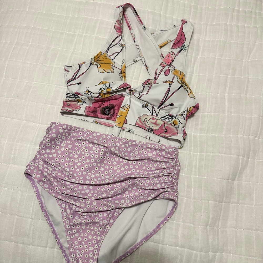 Floral and Polka Dot Bikini Set
